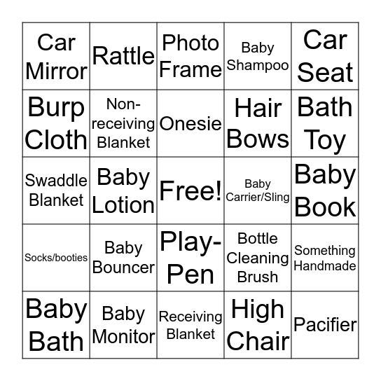 Baby Shower Bingo Card