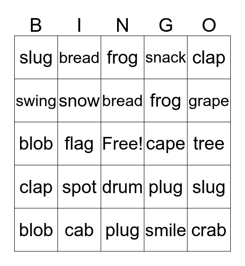 Phonics  Bingo Card