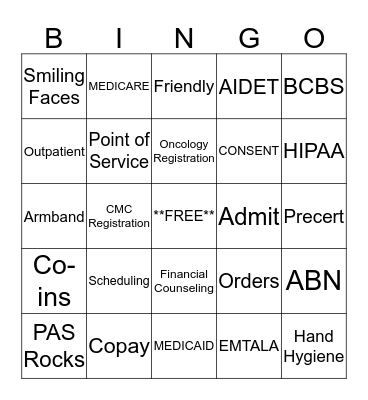 Patient Access Bingo Card