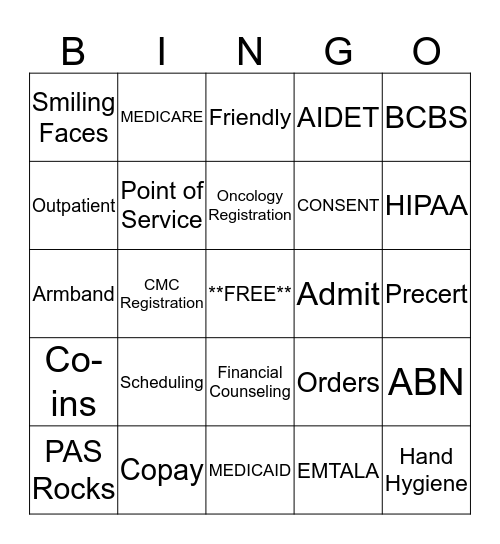 Patient Access Bingo Card