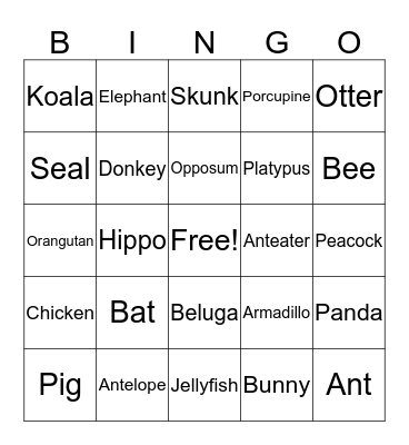 Baby Animals Bingo Card