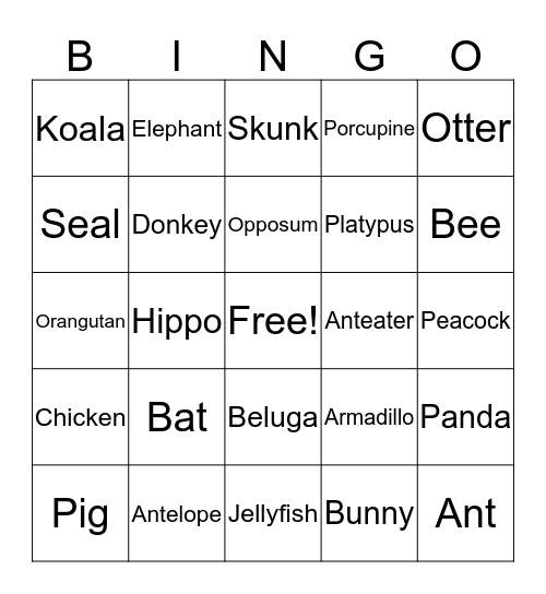 Baby Animals Bingo Card