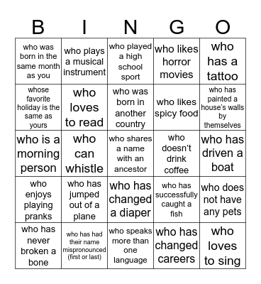 Find someone... Bingo Card