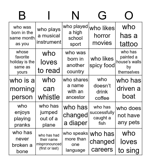 Find someone... Bingo Card