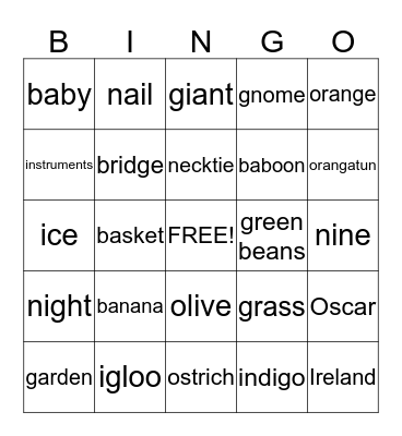 Untitled Bingo Card