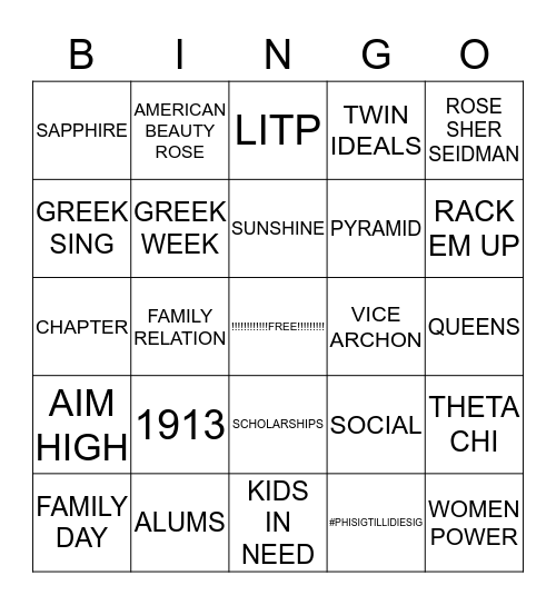 Phi Sig Bingo Card