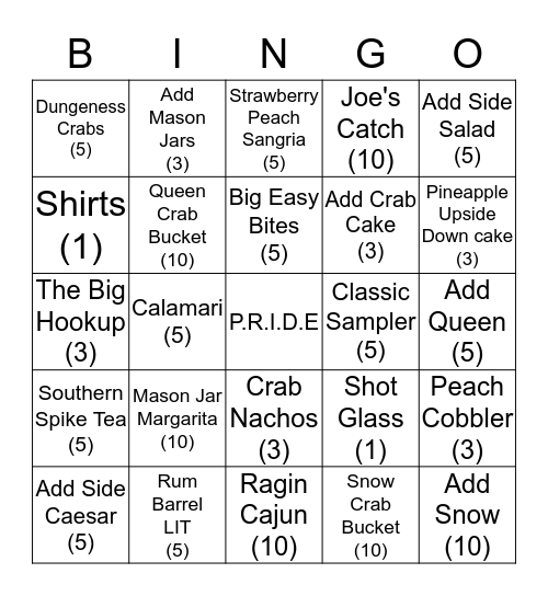 P.R.I.D.E Bingo Card