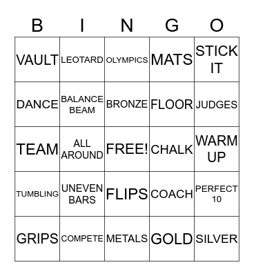 GYMNASTICS Bingo Card