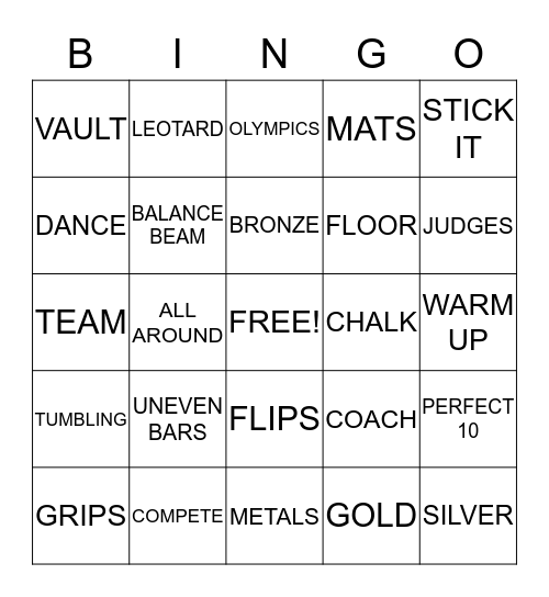 GYMNASTICS Bingo Card