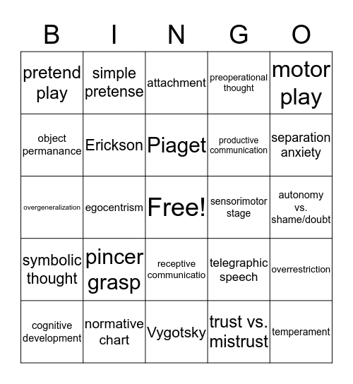 Child Development Review #2 Bingo Card