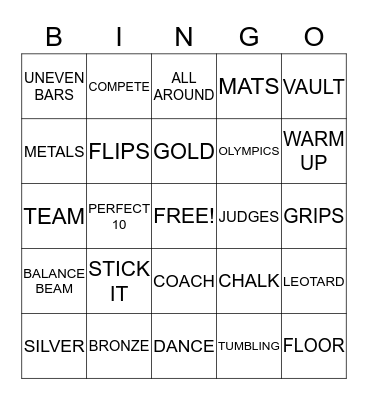 GYMNASTICS Bingo Card