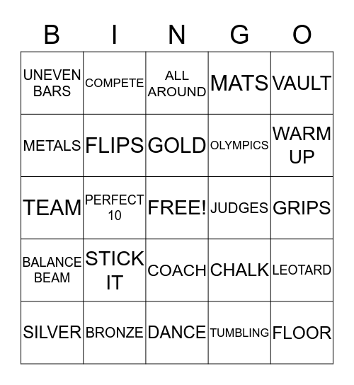 GYMNASTICS Bingo Card