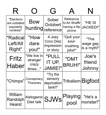 JRE Bingo Card