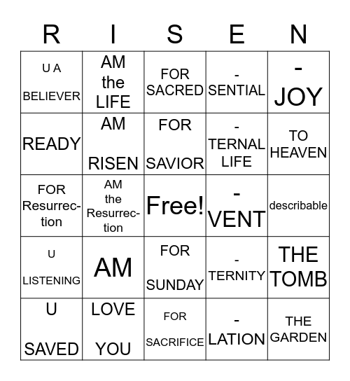Easter Bingo Card