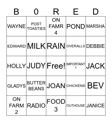 BOORE BINGO Card