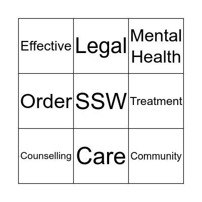 Community Treatment Order Bingo Card