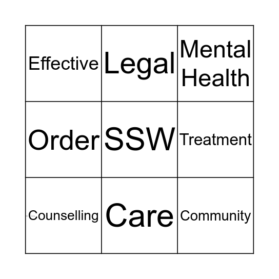 Community Treatment Order Bingo Card