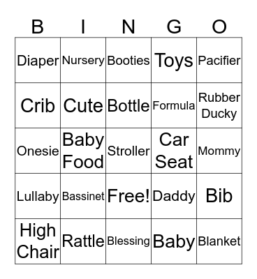 Baby Bingo! Bingo Card
