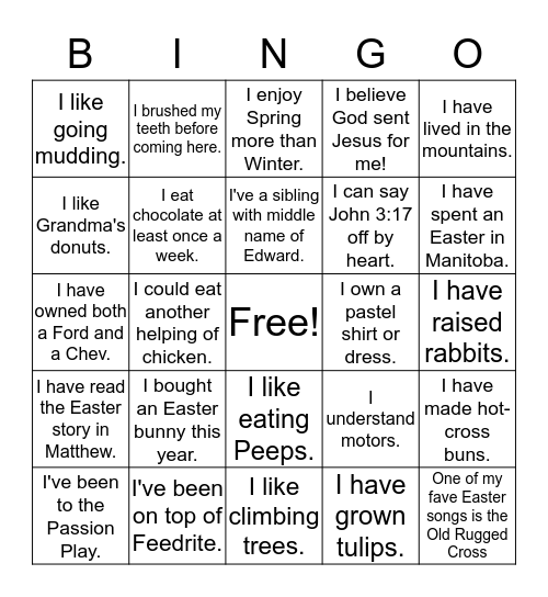 Easter Bingo Card