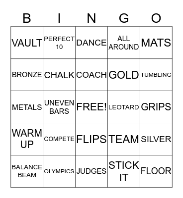 GYMNASTICS Bingo Card