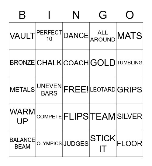 GYMNASTICS Bingo Card