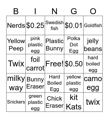 Easter Basket Bingo Card