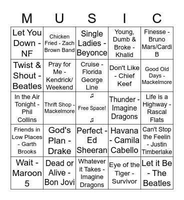 Musical Bingo - GJR  Bingo Card