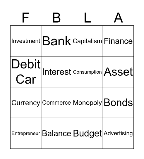 American Enterprise FBLA Bingo Card