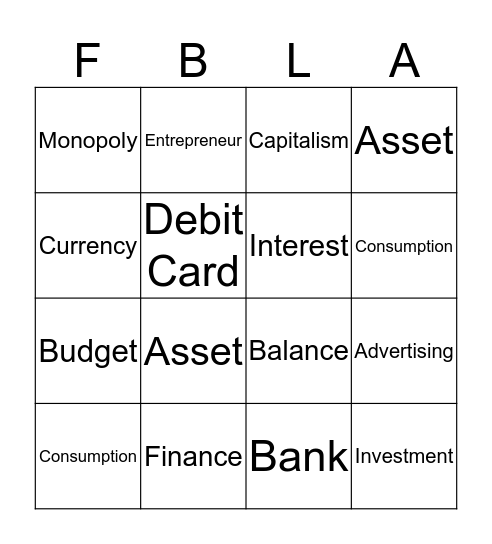 American Enterprise FBLA Bingo Card