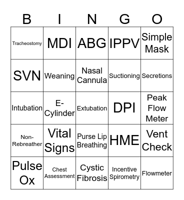 Respiratory Class 2013!! Bingo Card