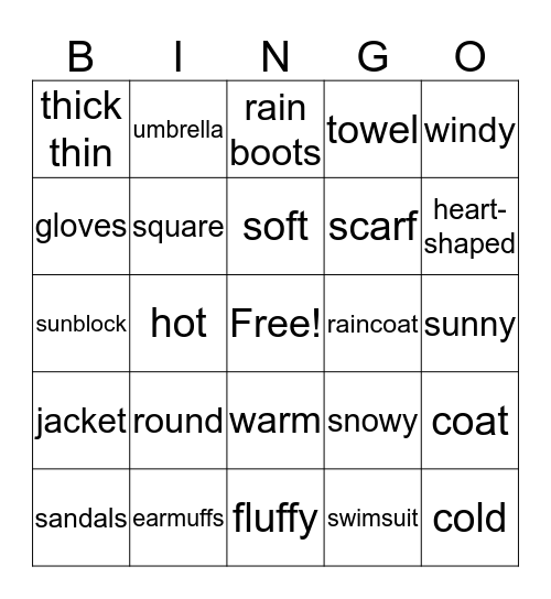 Weather Bingo Card