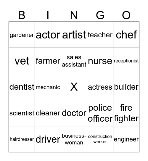 Professions BINGO (1/2) Bingo Card