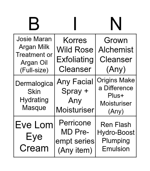 Skincare Lingo Bingo  Bingo Card