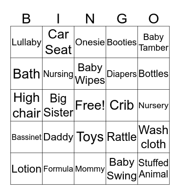 Baby Bingo  Bingo Card