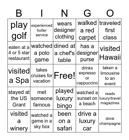 Luxury Bingo Card