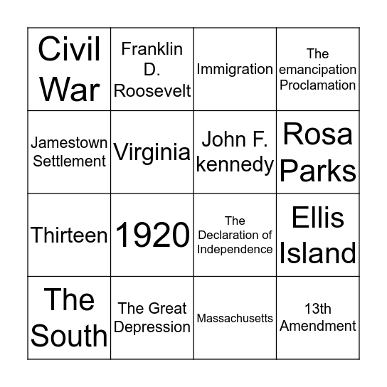 5th Grade Social Studies Bingo Card