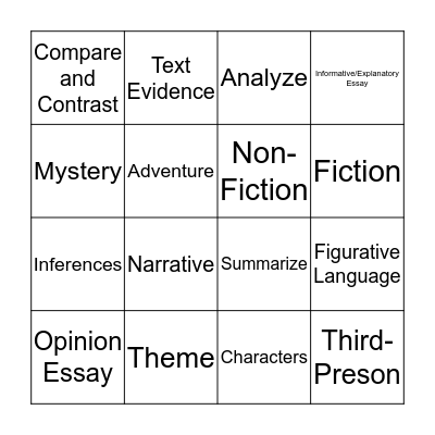 5th grade ELA Bingo Card