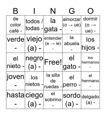 Expresate 1 CH 5 La Familia Bingo Card