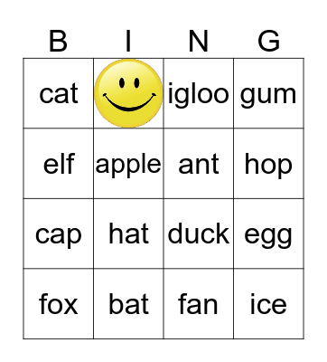 Spelling Words Bingo Card