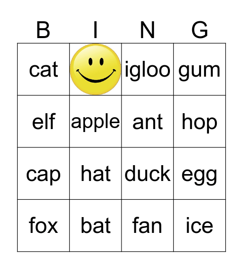 Spelling Words Bingo Card