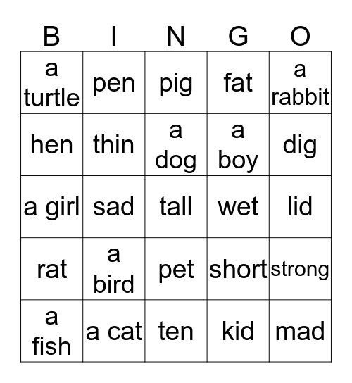 L1+L2 voc. Bingo Card