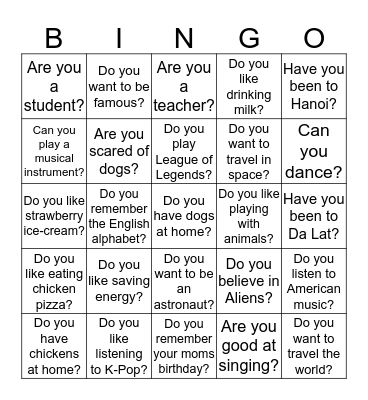 Ask everybody! Bingo Card