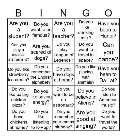 Ask everybody! Bingo Card