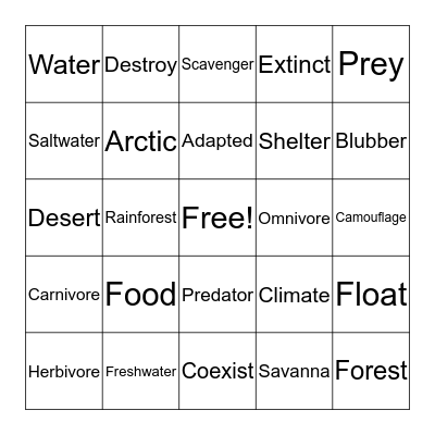 Animal Habitats Bingo Card