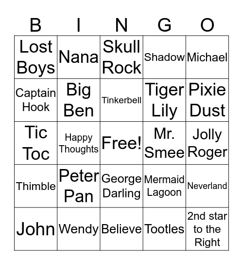 Tinkerbell day Bingo Card