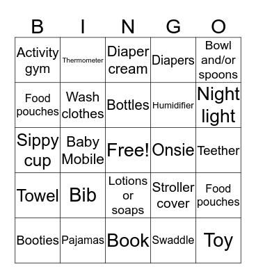Baby Shower BINGO Card