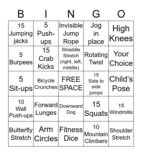 FITNESS BINGO Card