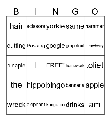 phonics Bingo Card