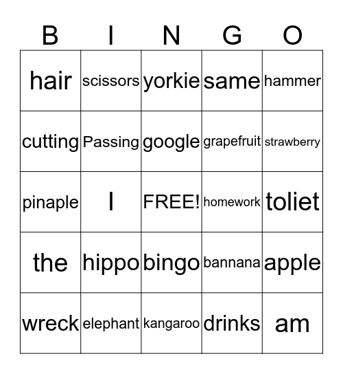 phonics Bingo Card