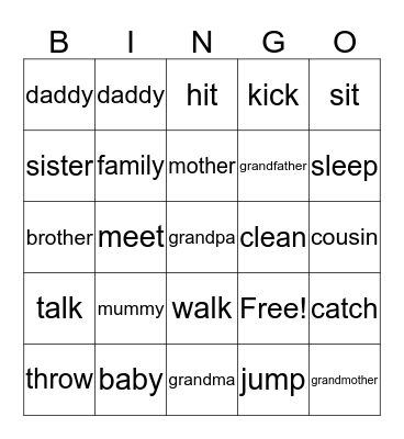 meet my family Bingo Card